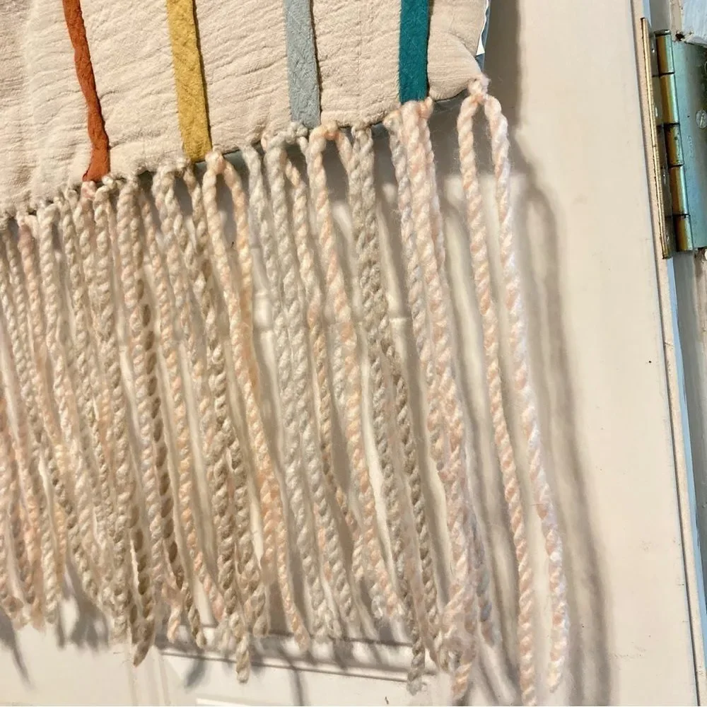 RAINBOW Wall Hanging Tapestry with Wool Yarn Fringe Hanging Hooks 45 x 22 inches